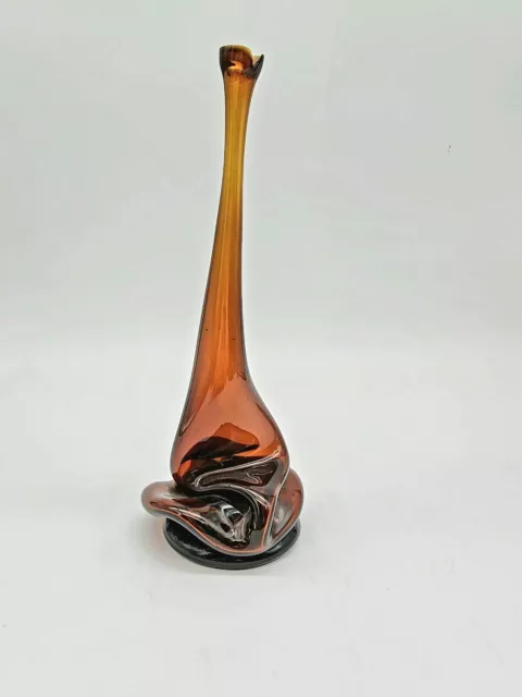 Amber Art Glass Recycled Bottle Vase Slouchy OOAK **SIGNED** HAMLET