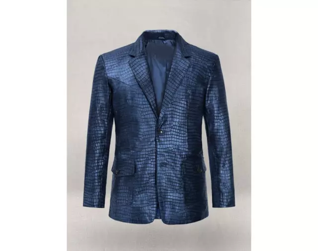 Cocodrilo Azul Metálico Occidental Chaqueta Piel Clásico Lujo Ropa Cordero