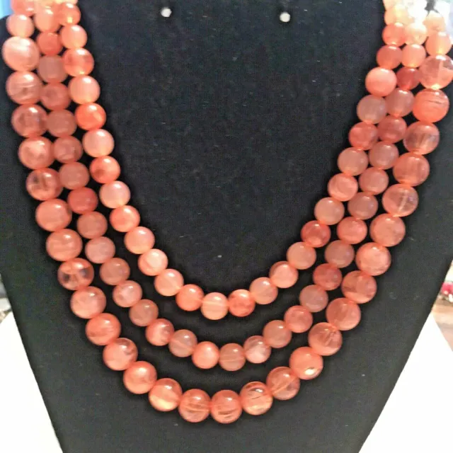 Soft Pink Gemstone Beads Triple Strand Necklace K716