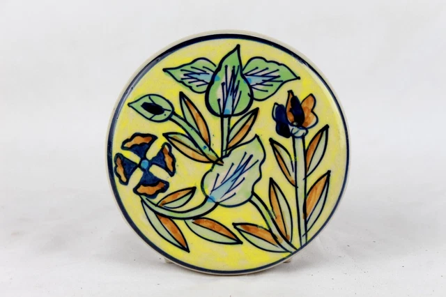 Antique Ceramic Tile Round Majolica Floral Art Rare Indian Decorative Tile