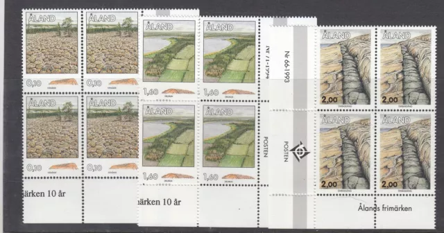 ALAND : 1993-5 Aland Geology  set SG 71-9 never-hinged mint blocks of four