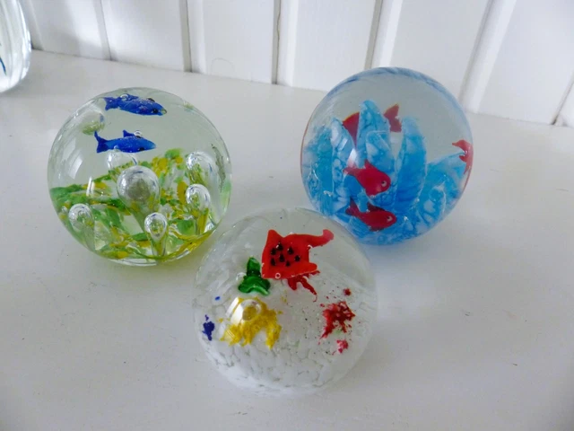 Lot 3 Presse Papier SULFURE Théme mer poisson fond marin boules de verre