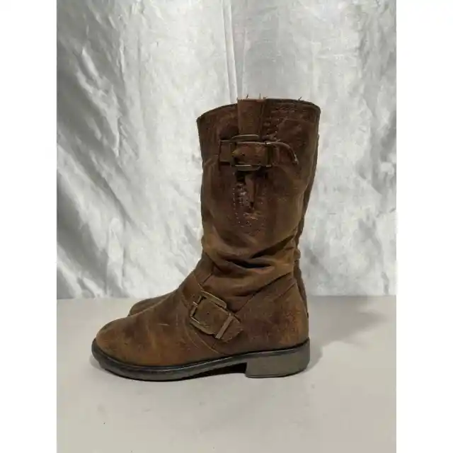 Bare Traps Women’s Brown Mid-Calf Moto Boots Buckle Zip Size 6