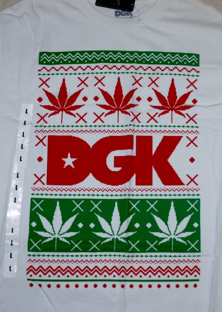 DGK Ugly Sweater White Men's L T-Shirt Christmas Dirty Ghetto Kids Weed Pot Xmas