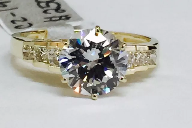 SOLID 14K YELLOW Gold Fancy Design Solitaire Engagement Ring Cubic ...