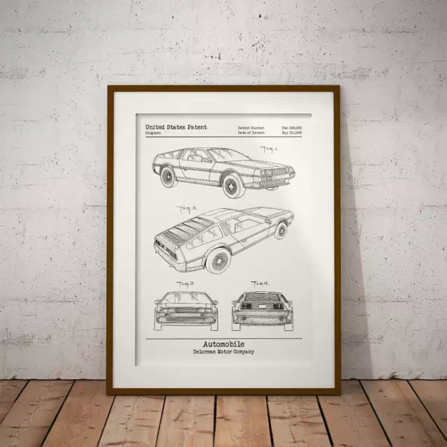 Delorean Car Patent Unframed Print