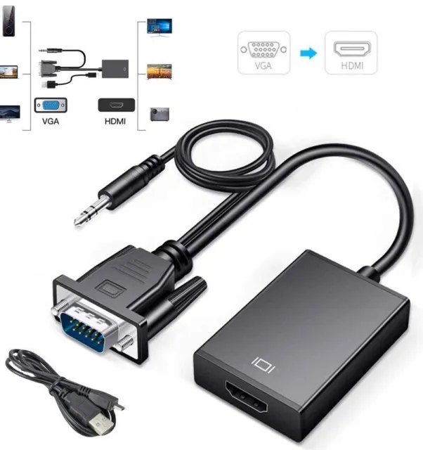 Convertidor VGA a HDMI 1080P HD Adaptador con cable de audio para HDTV PC Laptop TV