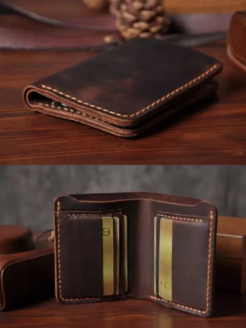 Hand-made Hand-stitched Genuine Leather Mens Wallet 2