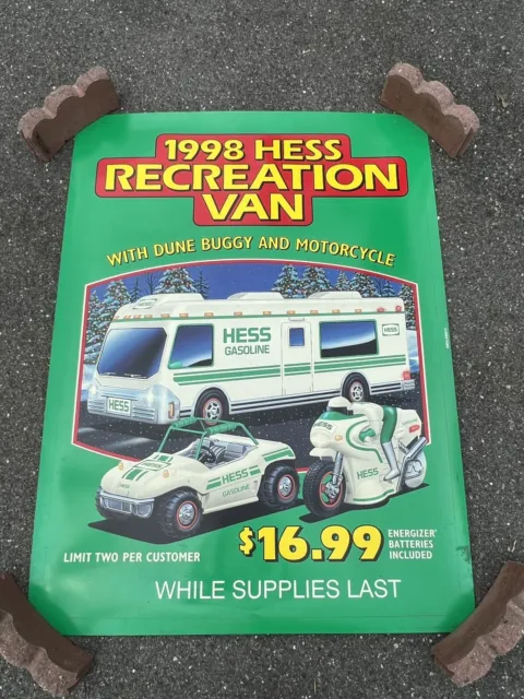 Vintage 1998 Hess Recreation Van Large Window Store Advertising Curbstand Sign