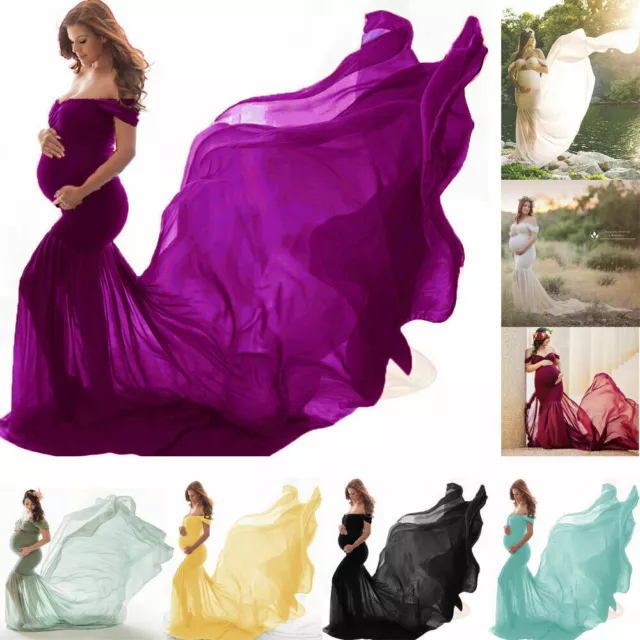 Off Shoulder Pregnant Womens Dress Photography Props Long Maxi Gown Maternity