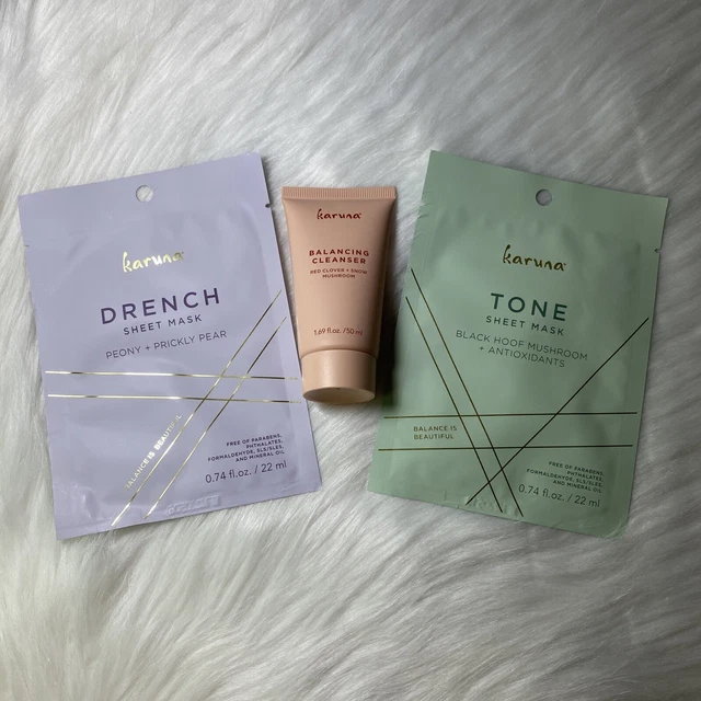 Karuna Drench & Tone Sheet Masks + travel size Balancing Cleanser