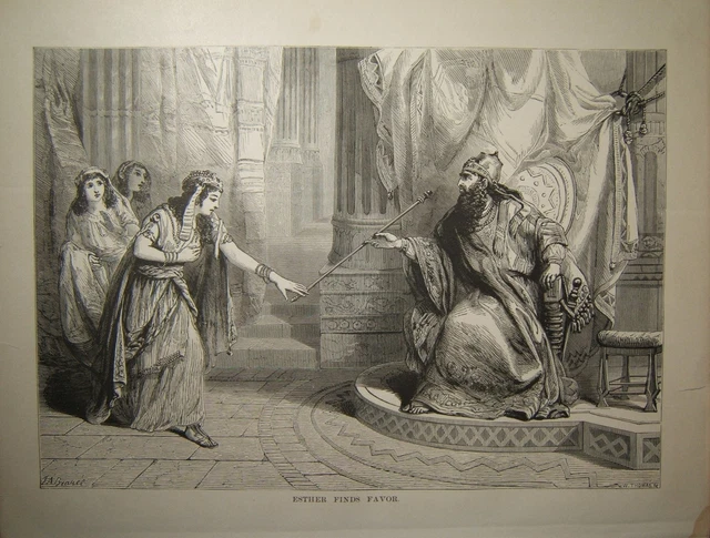 Biblical print Esther Finds Favor; Jean-Adolphe Beauc? & W. Thomas, 19th Century