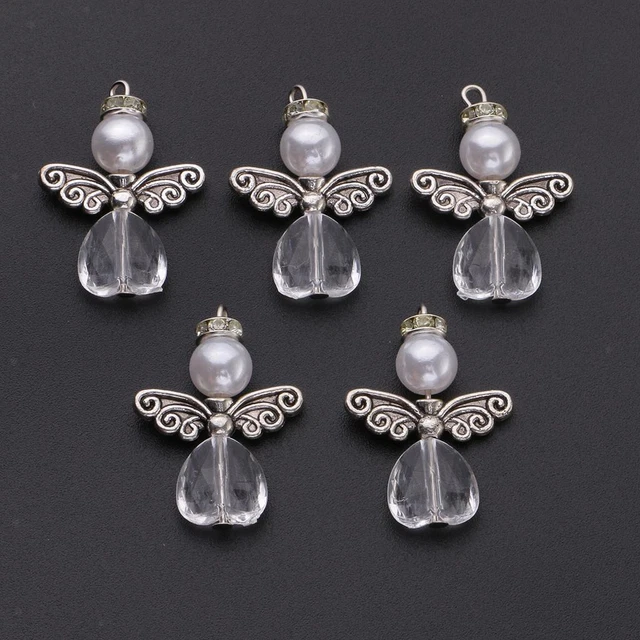 5 Stück Tibetische Silber Engelsflügel Charms Glas Anhänger Perle DIY