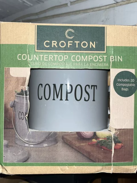 Crofton Compost Bin Kitchen Counter Top Food Scrap Container Ceramic Handle Pail