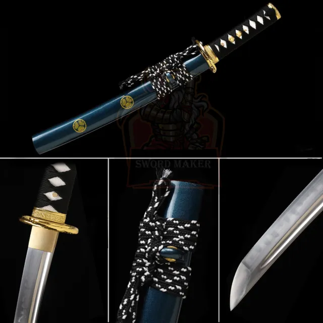 Katana Real Hamon Full Tang Samurai Short Sword Tanto Clay Tempered T10 Steel