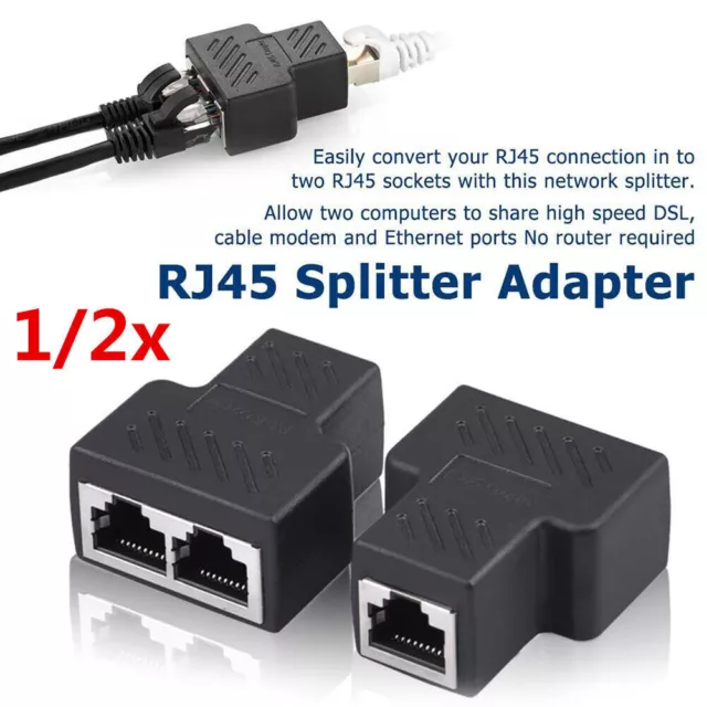 1/2x RJ45 Y Netzwerk Lan Verteiler Adapter 1zu2 Splitter Cat7 Ethernet Q7Y8