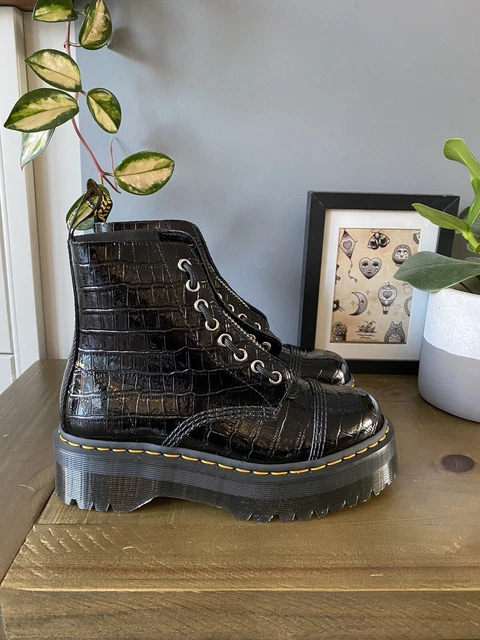 Boots sinclair plateformes en cuir verni gaufré effet croco clearance