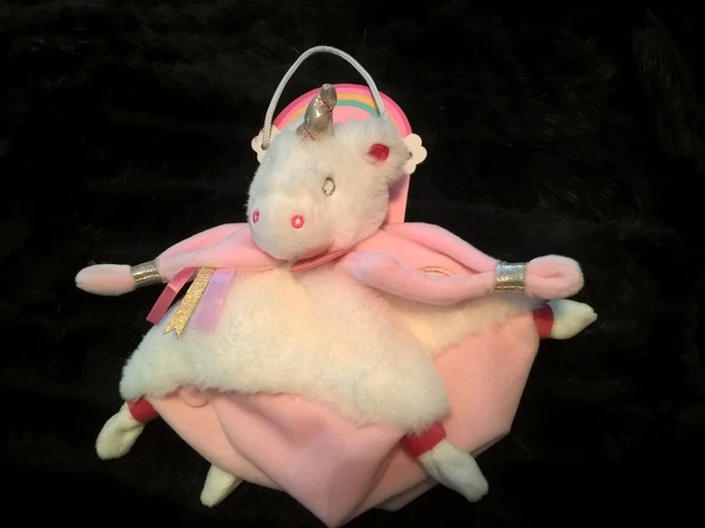 doudou plat licorne blanc rose BABY NAT arc en ciel corne doree neuf