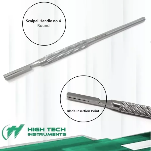 Scalpel Handle No.4 Round Blade Holder Handle Stainless Steel Fully Autoclavable