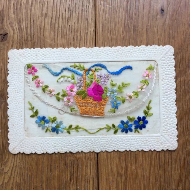 Cartolina Goffrato E Fiori IN Tessuto Buona Anno - Antico PC Happy New
