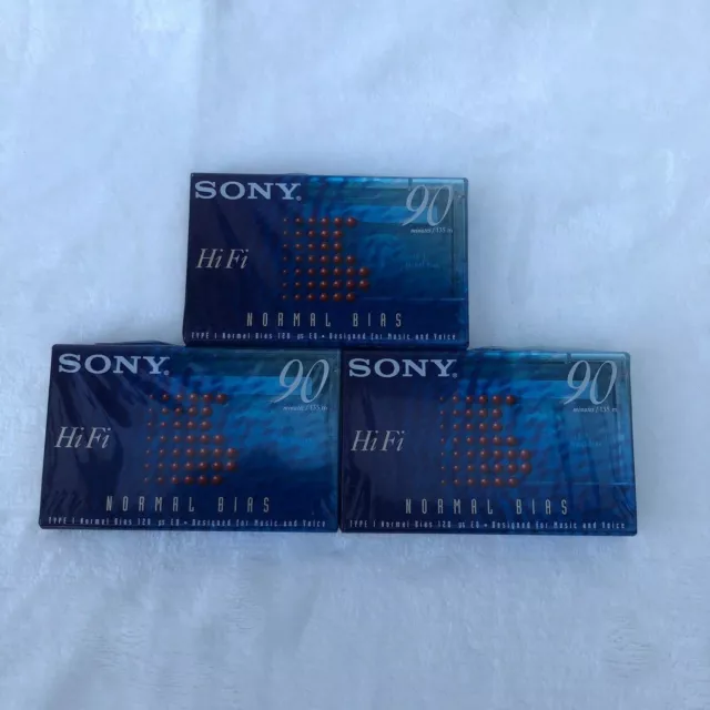 3 Sony HI FI  90 Blank Cassette Tapes New Sealed Type 1 Normal Bias 120