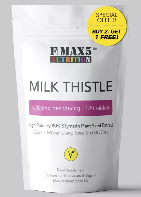 Milk Thistle Tablets | High Strength 4,000mg 120 Silymarin Tablets Liver UK MADE