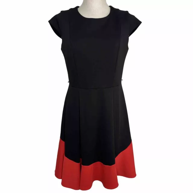 Calvin Klein Dress Womens Size 10 Black Red Colorblock Fit & Flare Career Wear