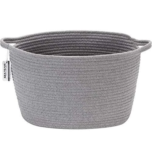 Oval Cotton Rope Woven Storage Basket with Handles, Medium (Pack of 1) Grey