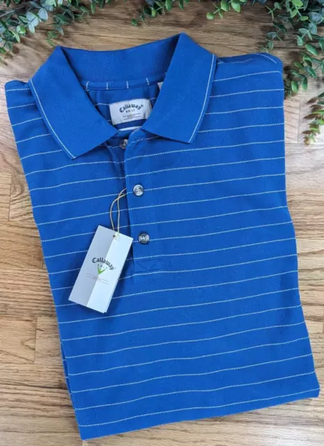 NWT⛳Callaway Golf Sport Polo Shirt Blue Stripes Mens L Performance Short Sleeve