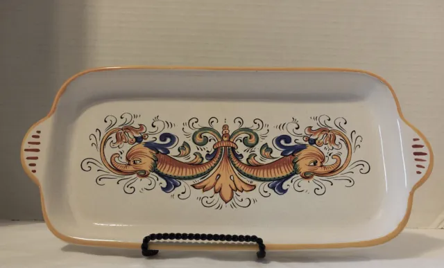 Deruta Ceramiche Made In Italy Tab Handle TRAY Double Dragons Bright Graphics