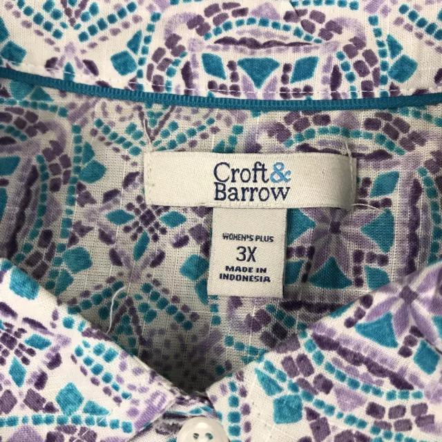 Croft Barrow Shirt Womens 3X Purple Floral Button Up Roll Tab 3/4 Sleeves NWT 2