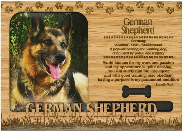 German Shepherd Engraved Wood Picture Frame Magnet