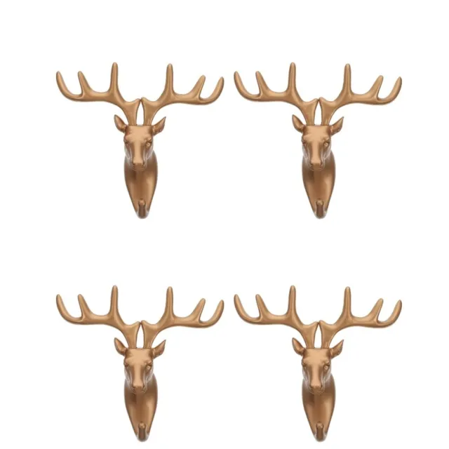 4 Pcs Deer Art Hook Key Holder Decorative Wall Towel Rack Gold
