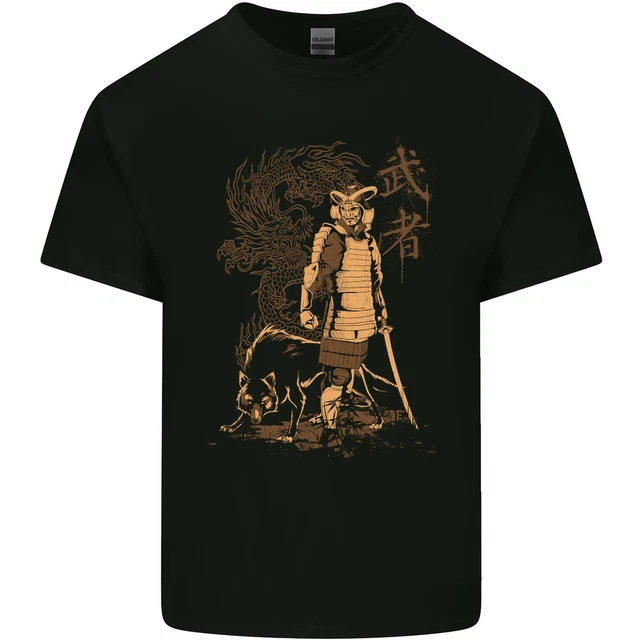 T-shirt top da uomo in cotone Dragon Warrior Wolf Dragon MMA Samurai