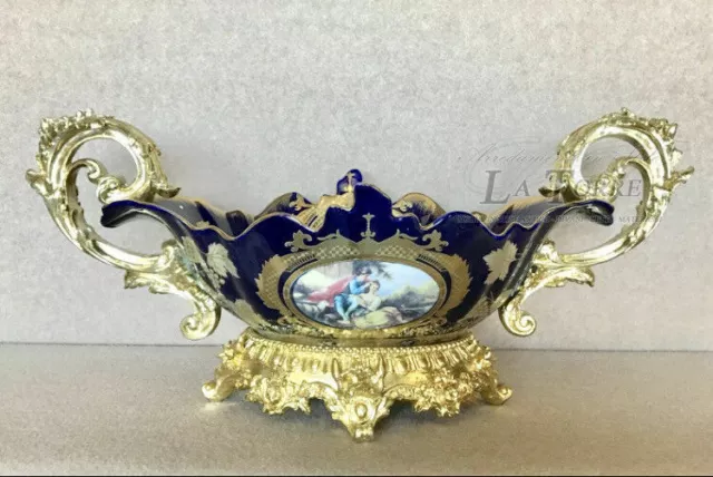Centrotavola potiche giatta in porcellana blu e oro stile Liberty P28