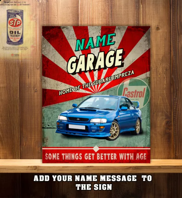 Personalised Subaru Impreza Car Garage Workshop Shed Vintage Wall Sign Gift CS25