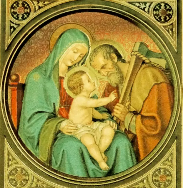 1890s Holy Family Jesus Mary Joseph German Antique Prayer Card Bi-Fold Benziger