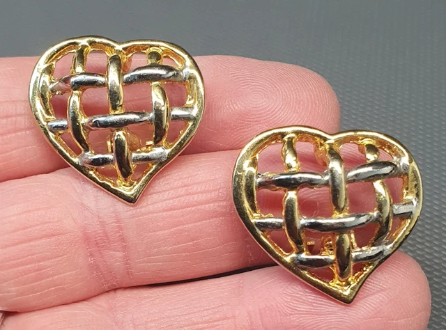 Boucles D'oreilles Gefor - Métal Doré Plaqué Or - Zircon - Motif Cœur - Neuf