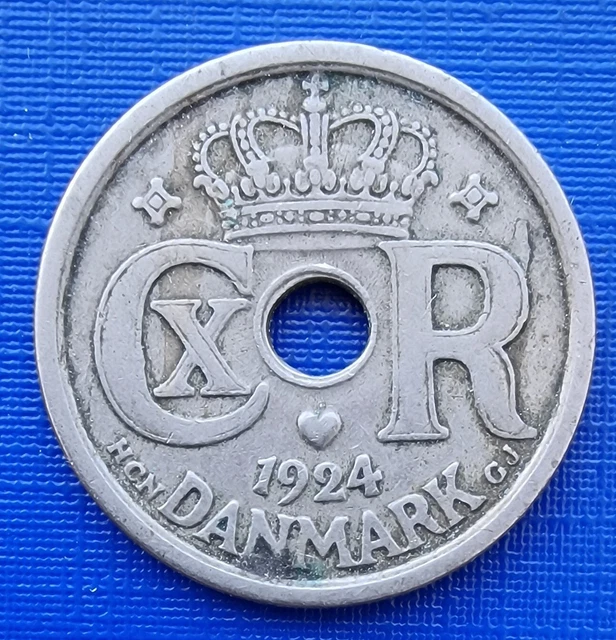 DENMARK 25 ORE Coin, 1924 Christian X, Copper Nickel 4.5g, KM823.1, VF