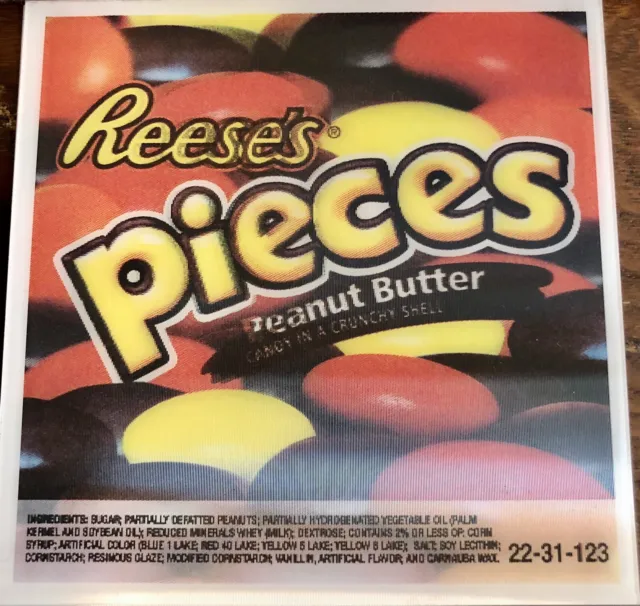 3D Reese’s Pieces Display Card for bulk vending candy machines. You Get 5 Cards!