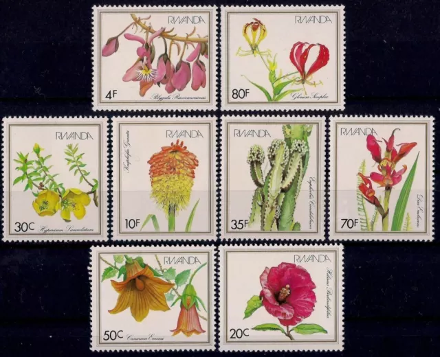 Rwanda 1982 Flowers Hibiscus Canarina Polygala Torch Orchids Lily Cactus 8v MNH