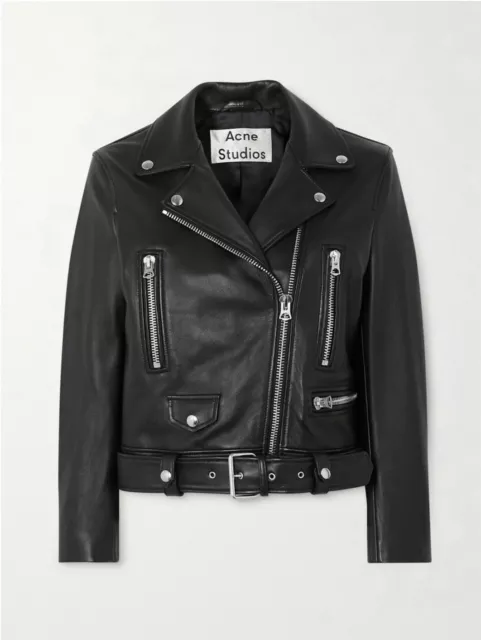 Women’s Ladies Acne Studios Black Leather Biker Jacket Size 36