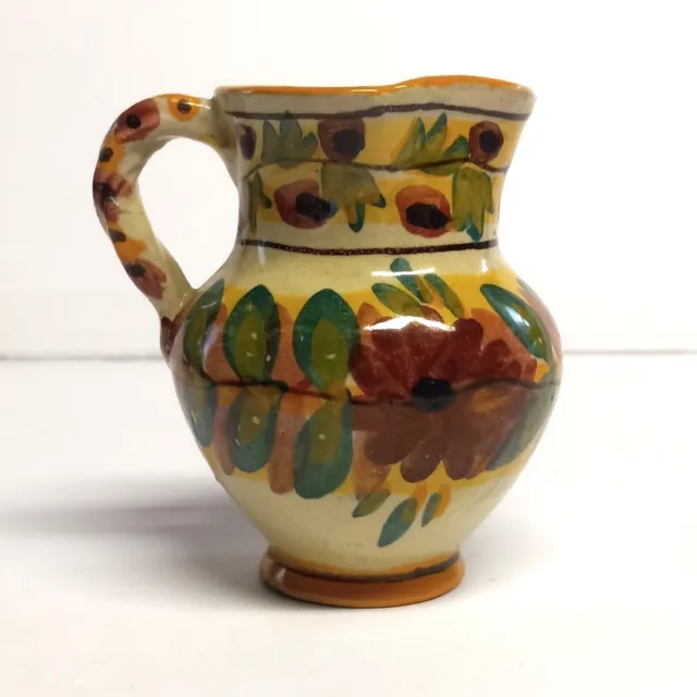 Hand-painted Floral Ceramic Pottery Creamer Pitcher Portugal 4"x4"