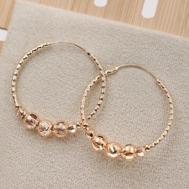 18K Gold Filled - Hollow Circle Geometric Beads Bohemian Hoop Women Earrings BR