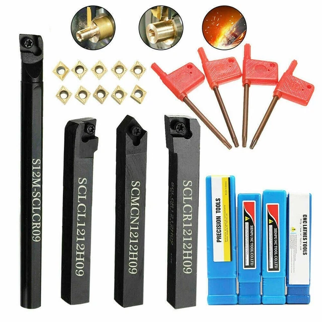 4Set 12mm SCLCR09 + SCLCR1212H09+ SCLCL + SCMCN Lathe tool handle + 10PCS insert