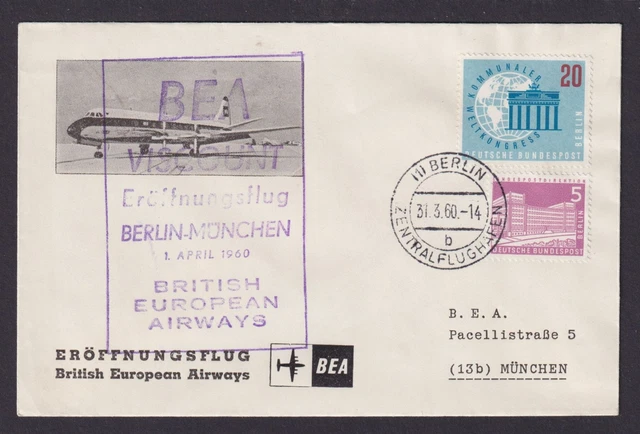 Flugpost Brief Air Mail Berlin MIF BEA British Airways Berlin München 31.3.1930