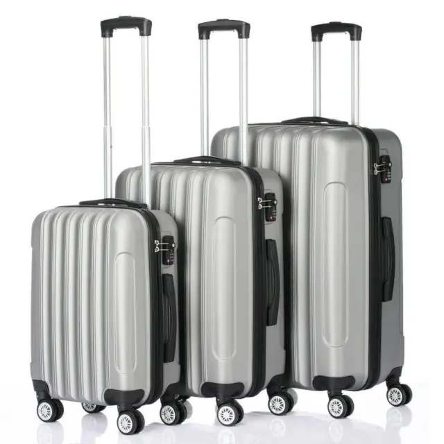 3 PCS Luggage Travel Set Bag ABS Trolley Hard Shell Suitcase w/TSA lock Grey