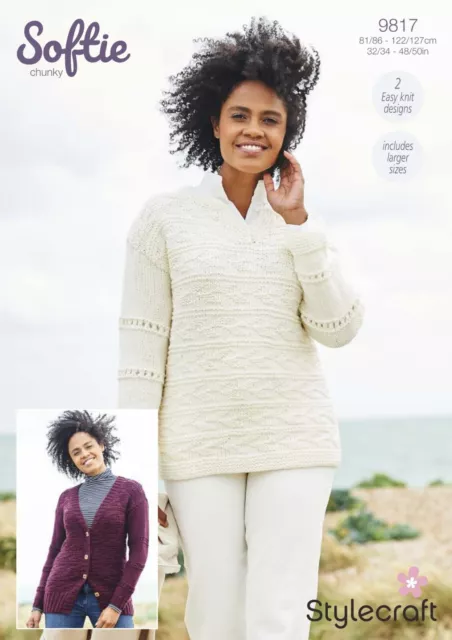 Stylecraft Softie Chunky Knitting Pattern 9817 - Sweater and Cardigan
