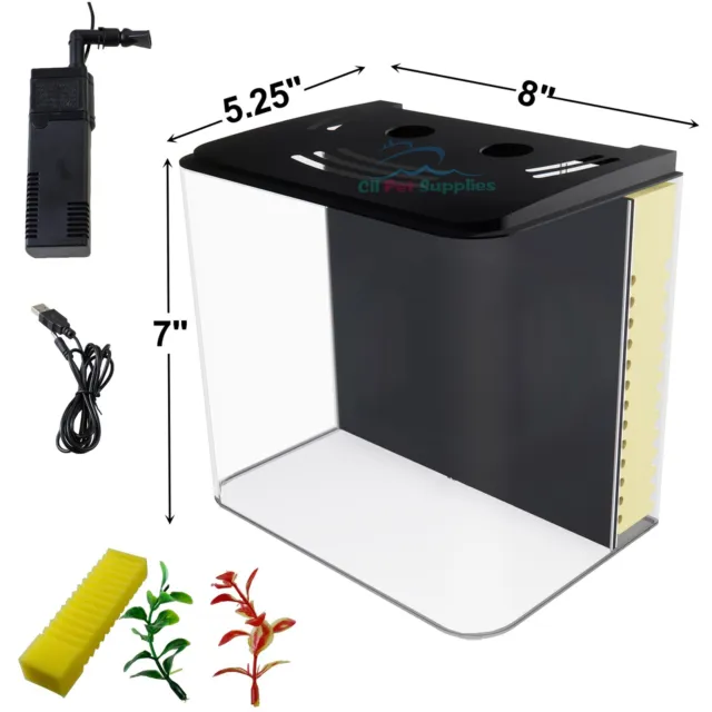 Aquarium Fish Tank 1.2gal Small Betta Tank Starter Kit with LED Light and Filter 3