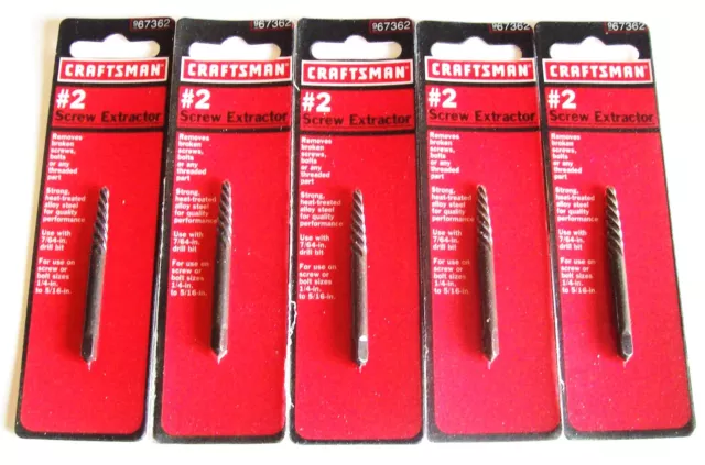 5 Craftsman #2 Screw Extractors 967362 Easy Out Spiral Bit Remove Broken Bolts